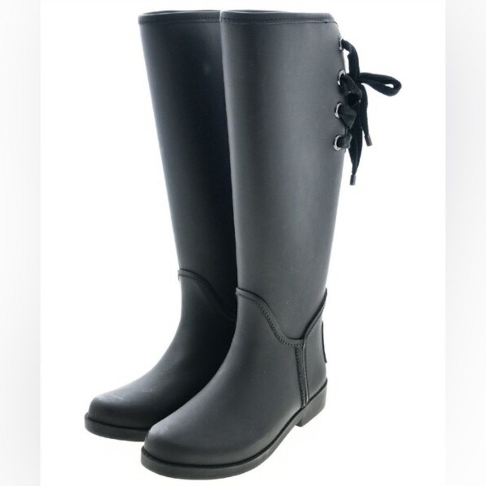 Coach Tristee Matte Black Lace-Up Knee-High Rain Boots | Women’s Size 9 - Picture 2 of 14